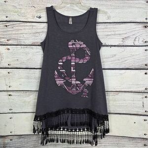 Vanity Gray Anchor Fringe Tank Top Size S